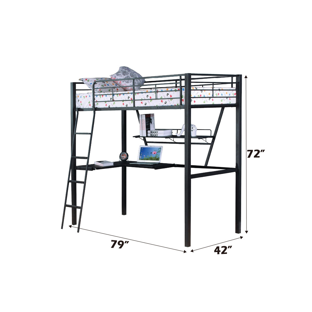 ACME Senon Silver & Black Twin Loft Bed with Desk Model 37275
