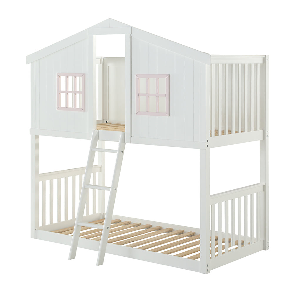 ACME Rohan Cottage White & Pink Bunk Bed (Twin | Twin)Model 37410