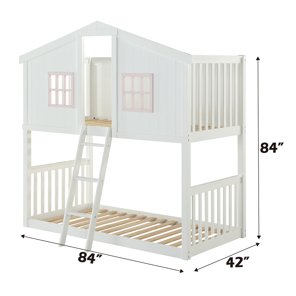 ACME Rohan Cottage White & Pink Bunk Bed (Twin | Twin)Model 37410