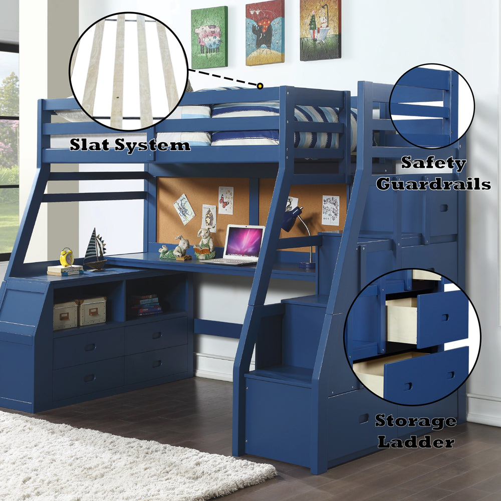 ACME Jason II Navy Blue Twin Loft Bed with Storage Model 37455