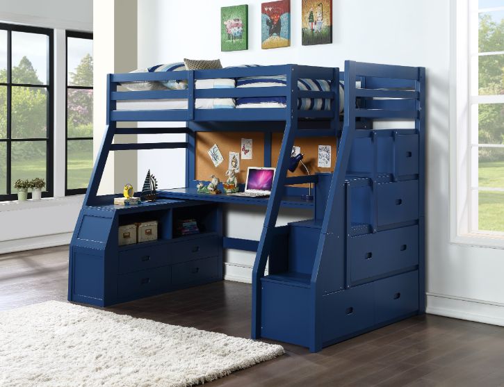 ACME Jason II Navy Blue Twin Loft Bed with Storage Model 37455