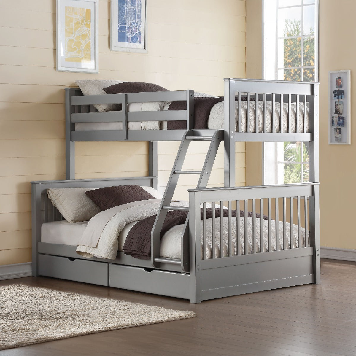 ACME Haley II Gray Bunk Bed  (Twin | Full)  with Storage Model 37755