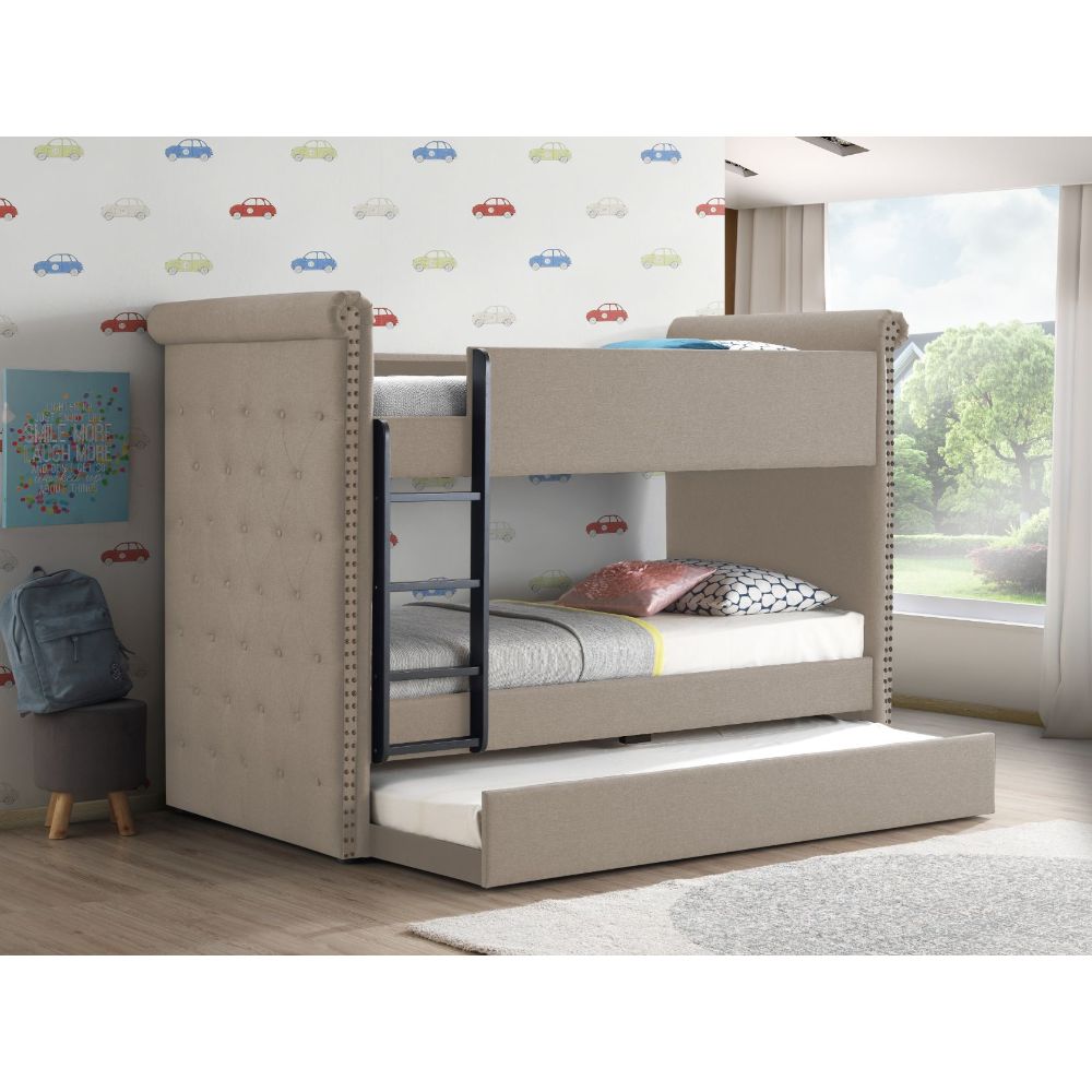 ACME Romana II Beige Fabric Bunk Bed (Twin | Twin)Model 37850