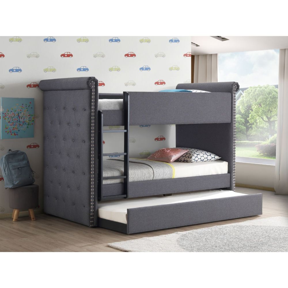 ACME Romana II Gray Fabric Bunk Bed (Twin | Twin)Model 37855