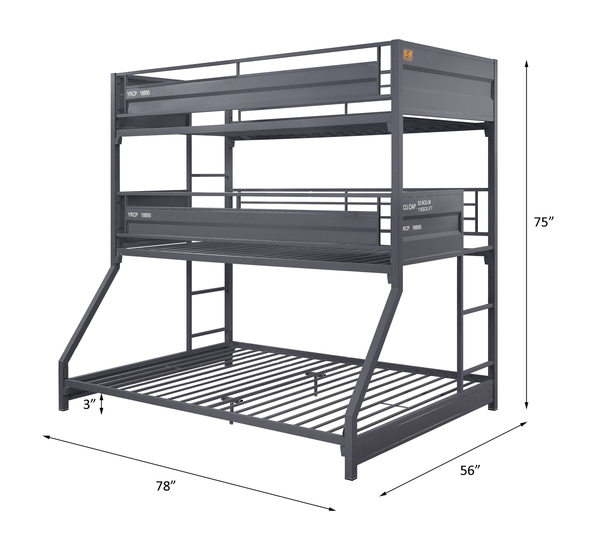 ACME Cargo Gunmetal Triple Bunk Bed (T/T/F) Model 37995
