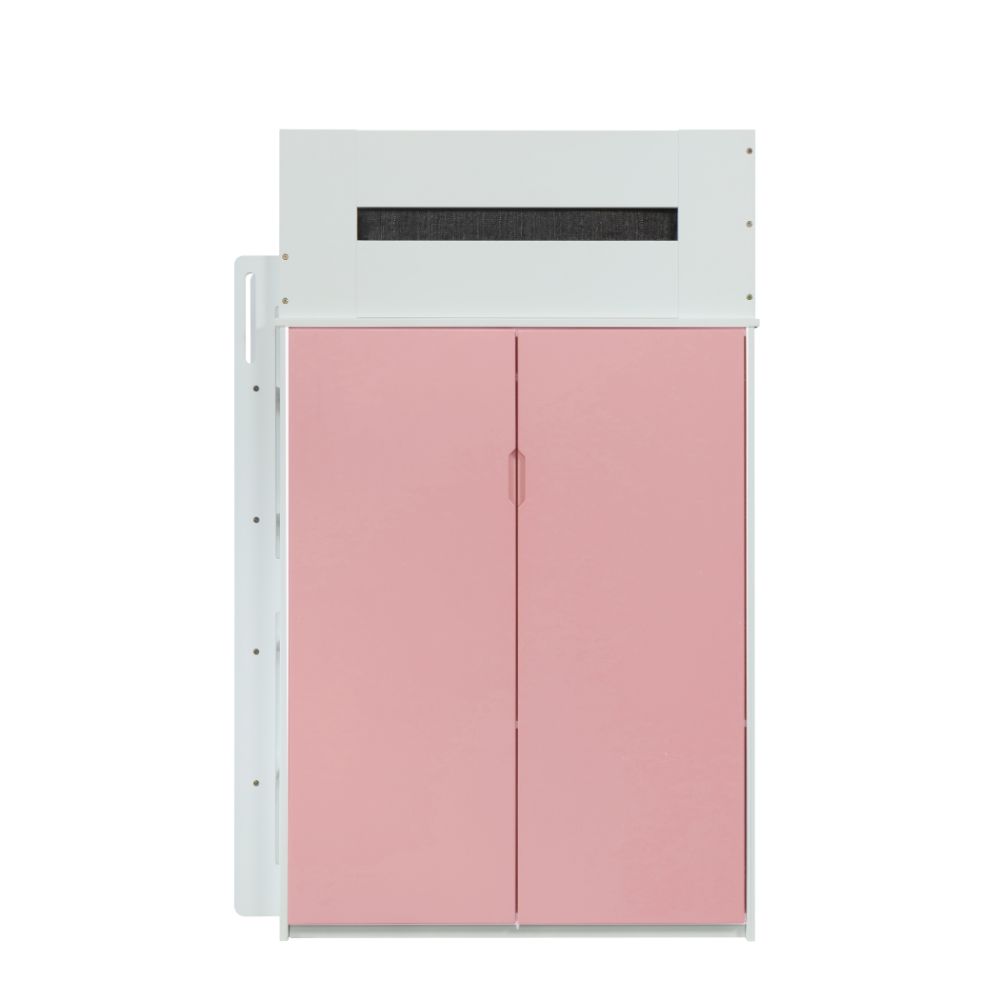 ACME Nerice White & Pink Twin Loft Bed with Desk & Wardrobe Model 38040