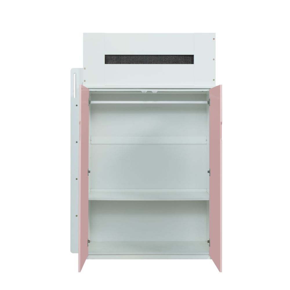 ACME Nerice White & Pink Twin Loft Bed with Desk & Wardrobe Model 38040