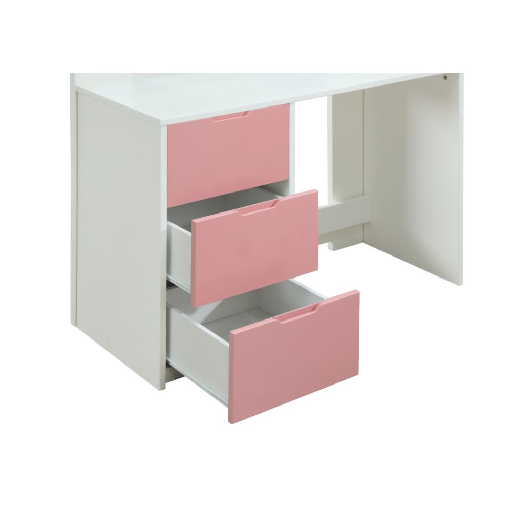 ACME Nerice White & Pink Twin Loft Bed with Desk & Wardrobe Model 38040