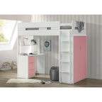 ACME Nerice White & Pink Twin Loft Bed with Desk & Wardrobe Model 38040