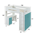 ACME Nerice White & Teal Twin Loft Bed with Desk & Wardrobe Model 38045