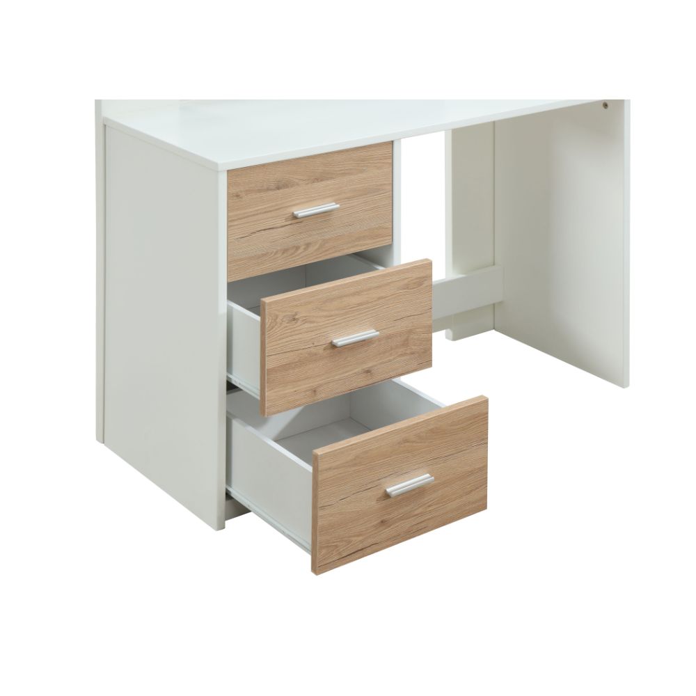ACME Nerice White & Oak Twin Loft Bed with Desk & Wardrobe Model 38055
