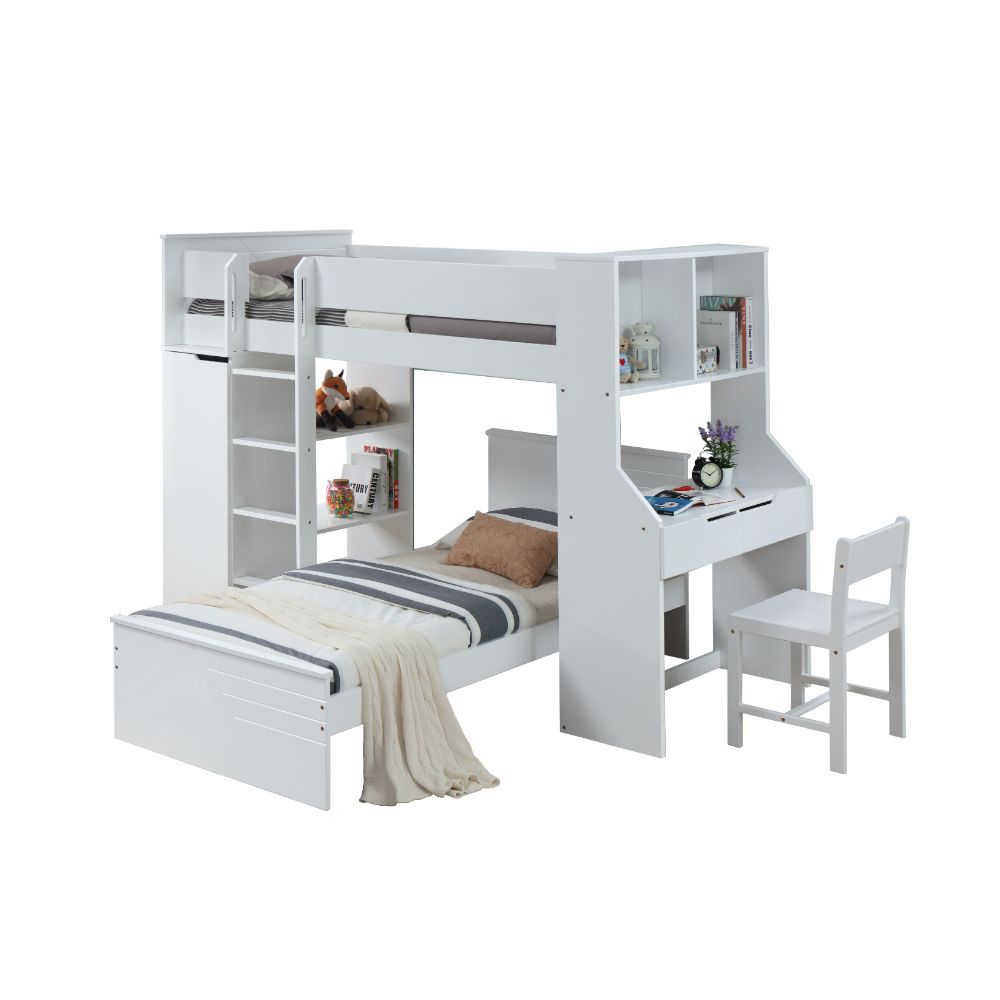ACME Ragna White Twin Loft Bed with Desk & Wardrobe Model 38060
