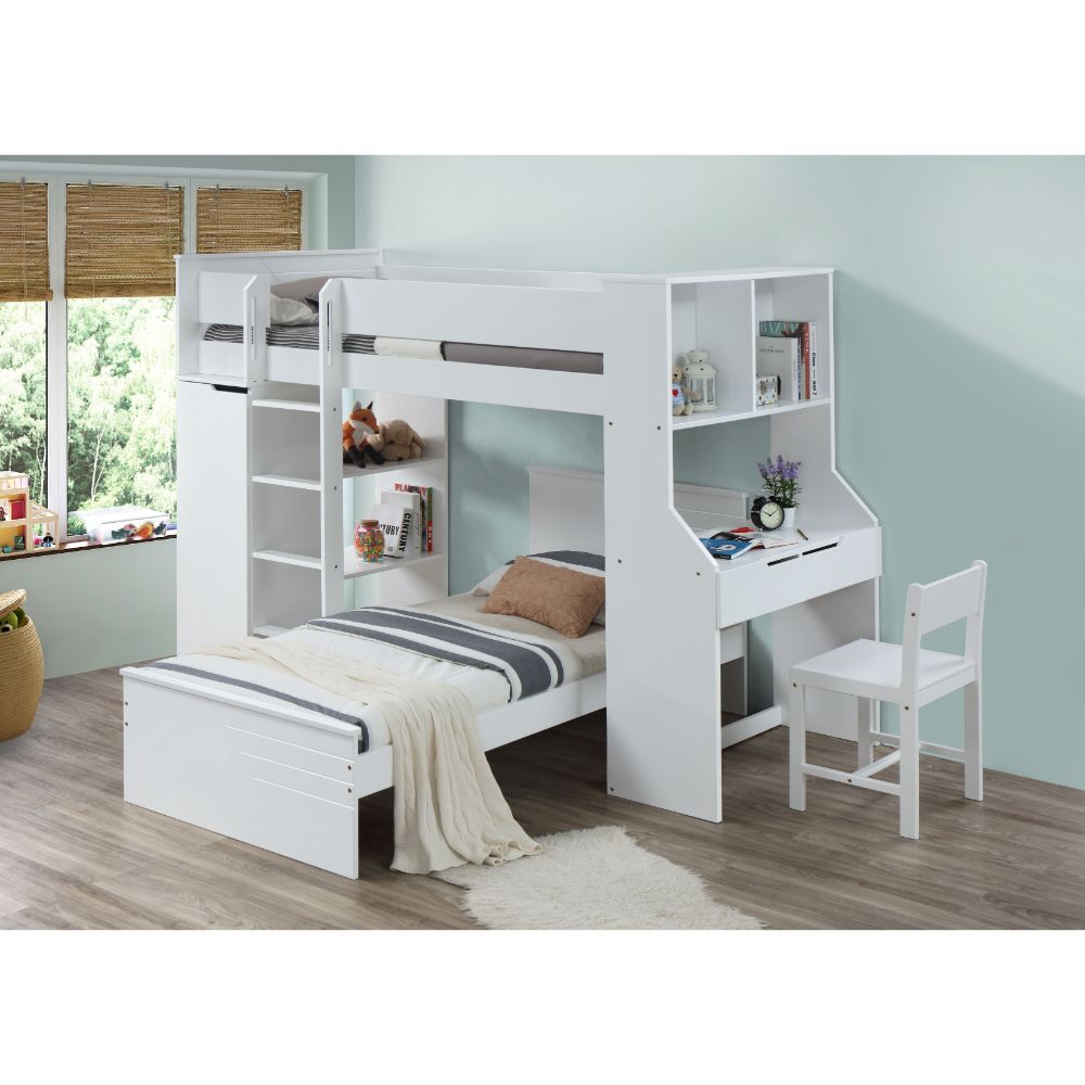 ACME Ragna White Twin Loft Bed with Desk & Wardrobe Model 38060