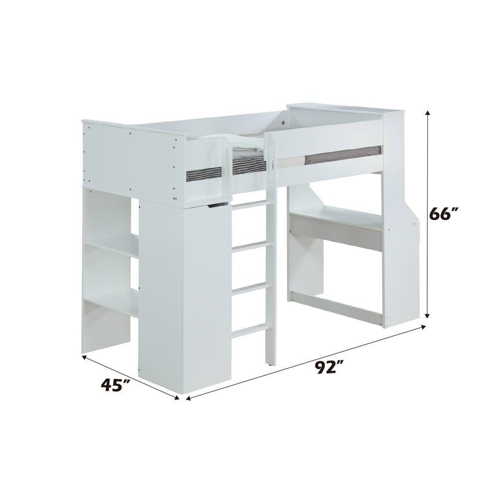 ACME Ragna White Twin Loft Bed with Desk & Wardrobe Model 38060