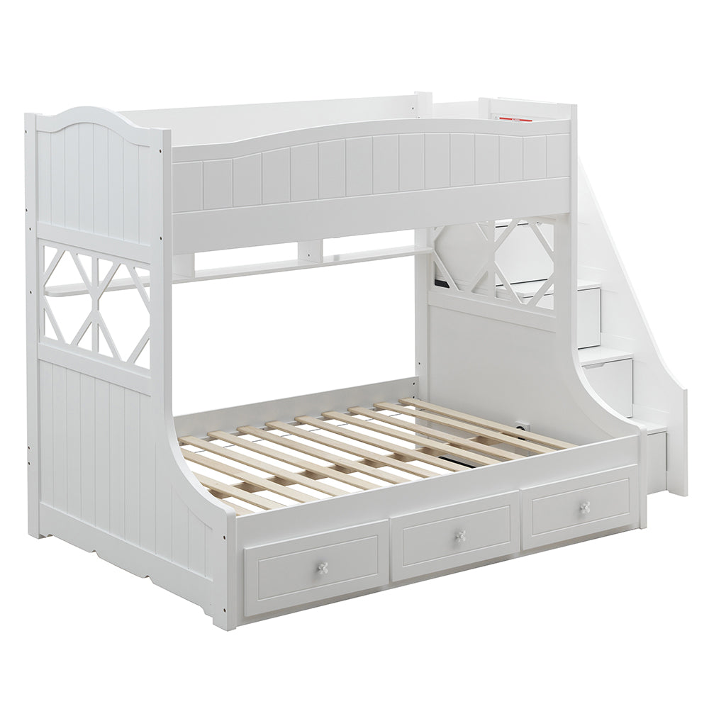 ACME Meyer White Bunk Bed  (Twin | Full)  with Storage Model 38150