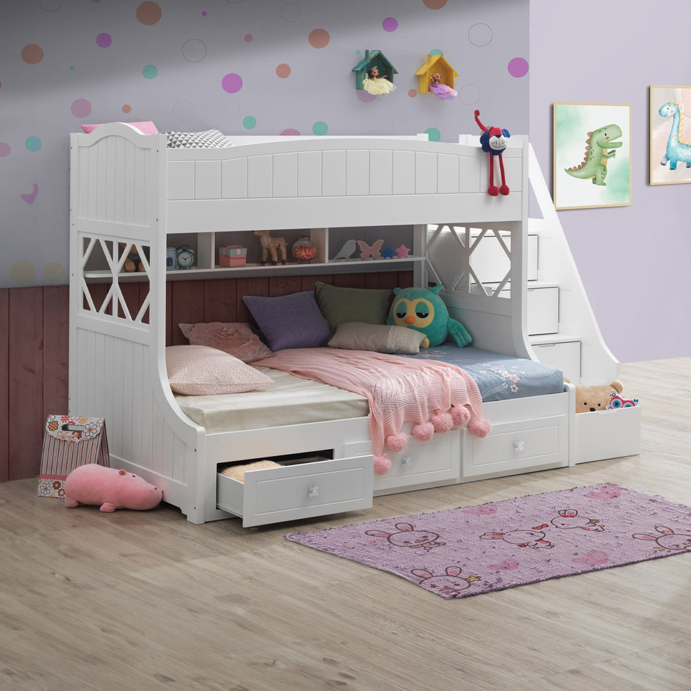 ACME Meyer White Bunk Bed  (Twin | Full)  with Storage Model 38150