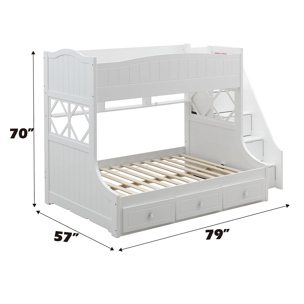 ACME Meyer White Bunk Bed  (Twin | Full)  with Storage Model 38150