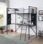 ACME Cordelia Antique Oak Sandy Black & Dark Bronze  Hand Brushed  Twin Loft Bed with Desk Model 38310