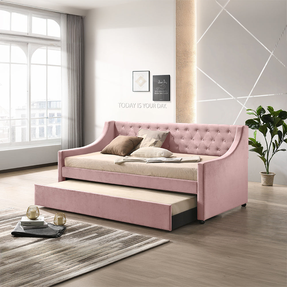 ACME Lianna Pink Velvet Daybed with Trundle (Twin) Model 39380
