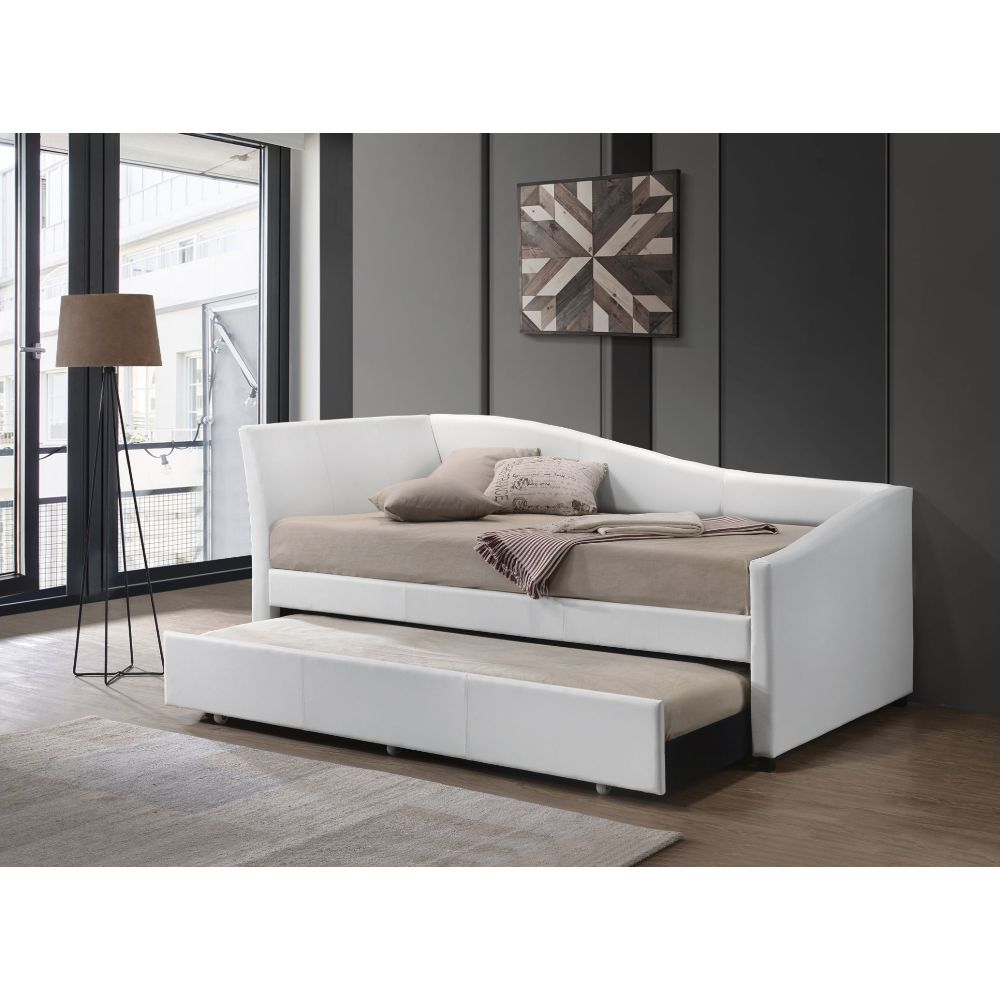 ACME Jedda White Synthetic Leather Daybed with Trundle (Twin) Model 39400