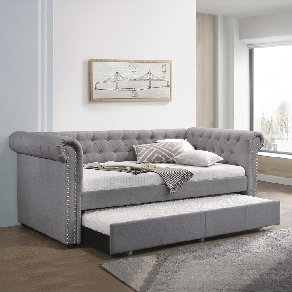 ACME Justice Smoke Gray Fabric Daybed with Trundle (Twin) Model 39405