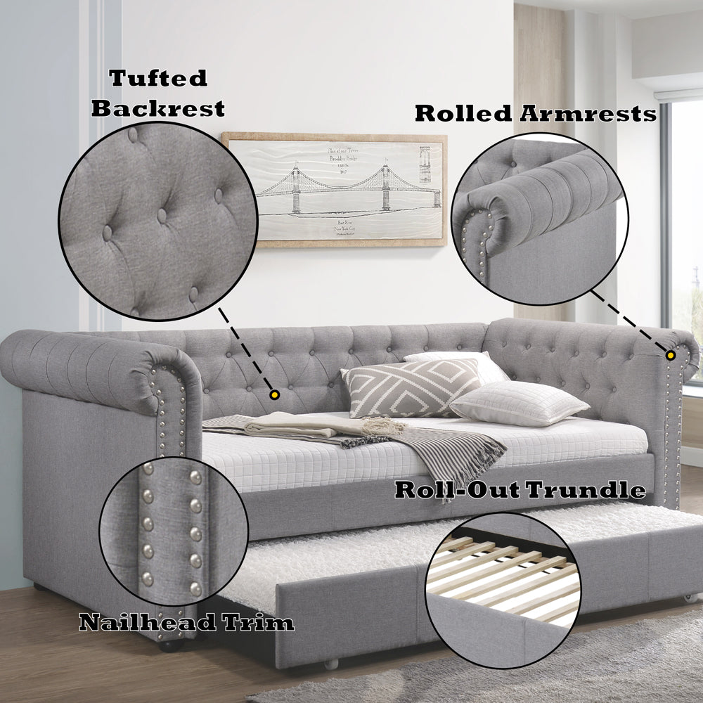 ACME Justice Smoke Gray Fabric Daybed with Trundle (Twin) Model 39405