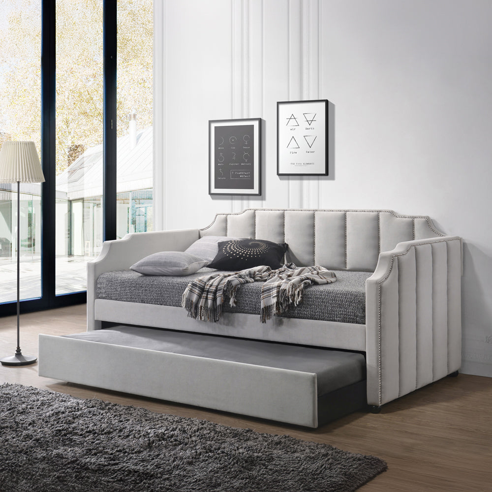 ACME Peridot Dove Gray Velvet Daybed with Trundle (Twin) Model 39410