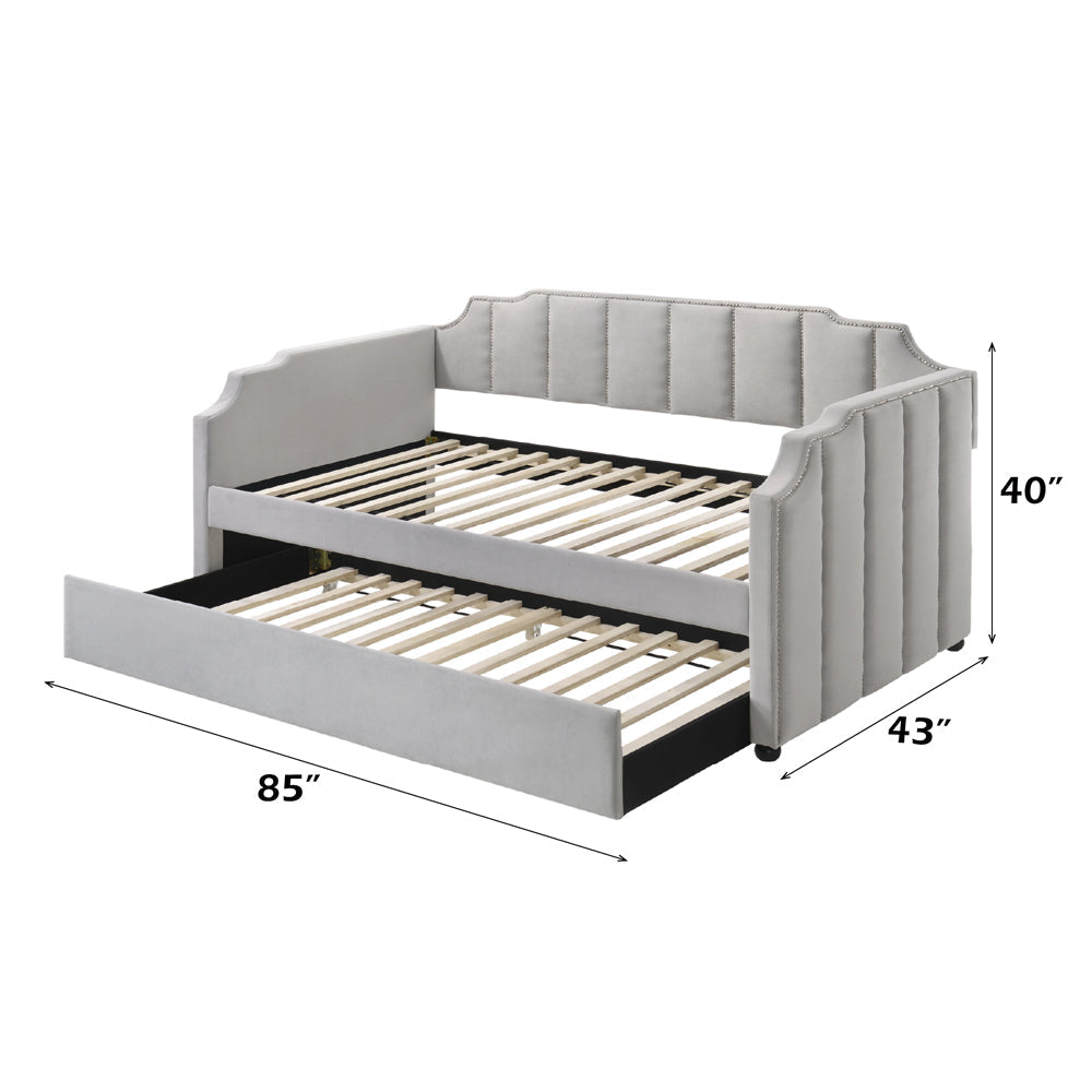 ACME Peridot Dove Gray Velvet Daybed with Trundle (Twin) Model 39410