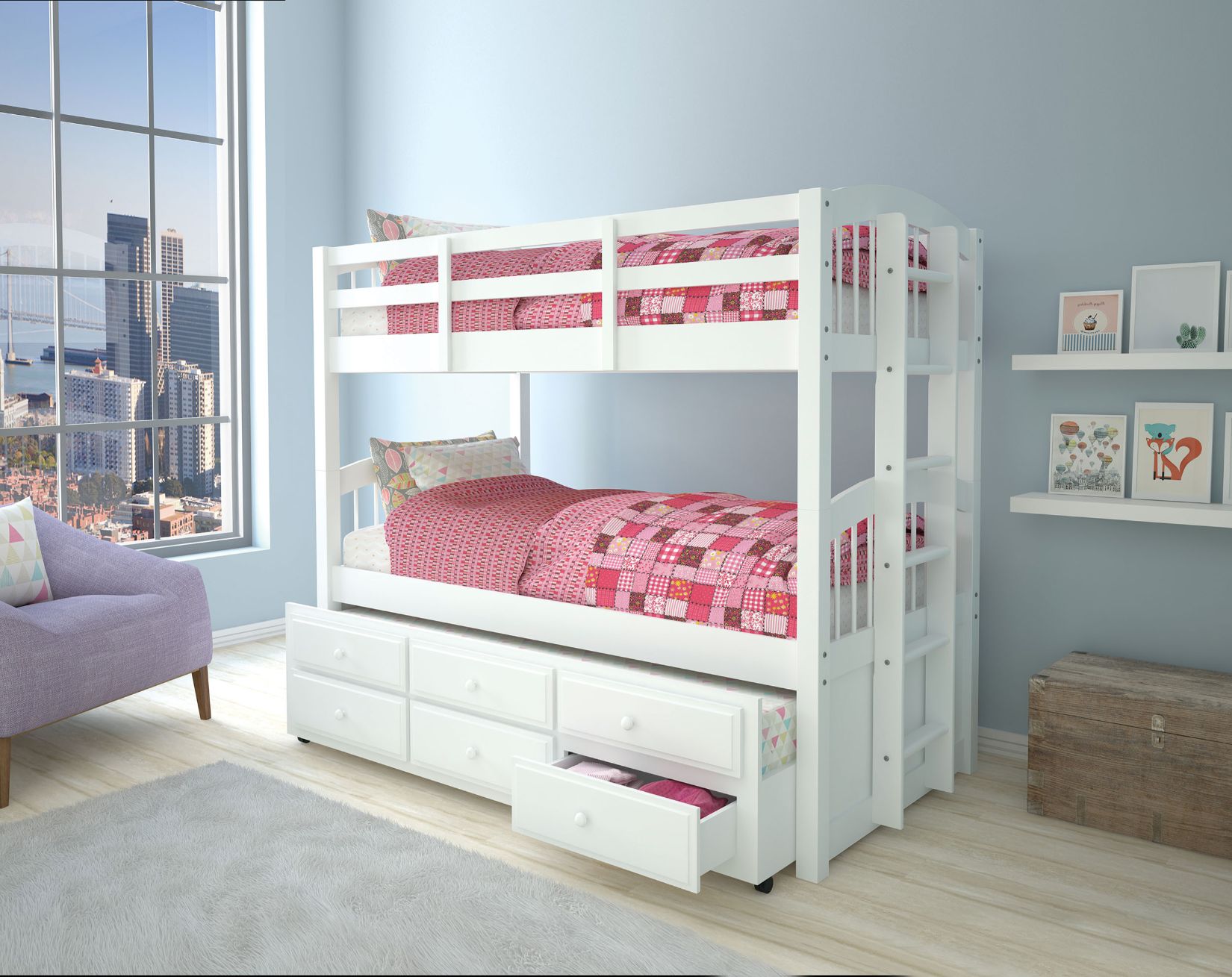 ACME Micah White Bunk Bed (Twin | Twin) with Trundle & Storage Model 39995