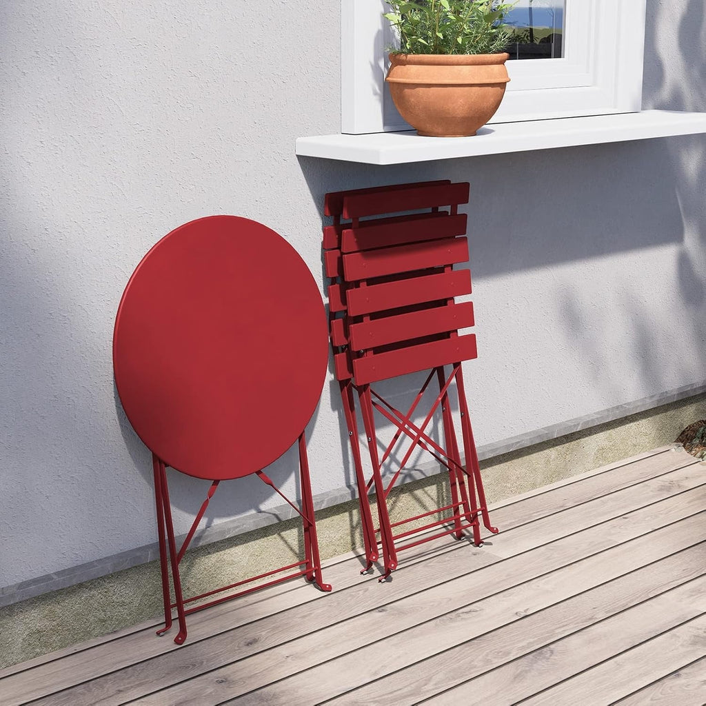 Ensemble bistro pliable en métal 3 pièces, résistant aux intempéries, idéal pour l'intérieur et l'extérieur, avec terrasse, jardin ou cour.