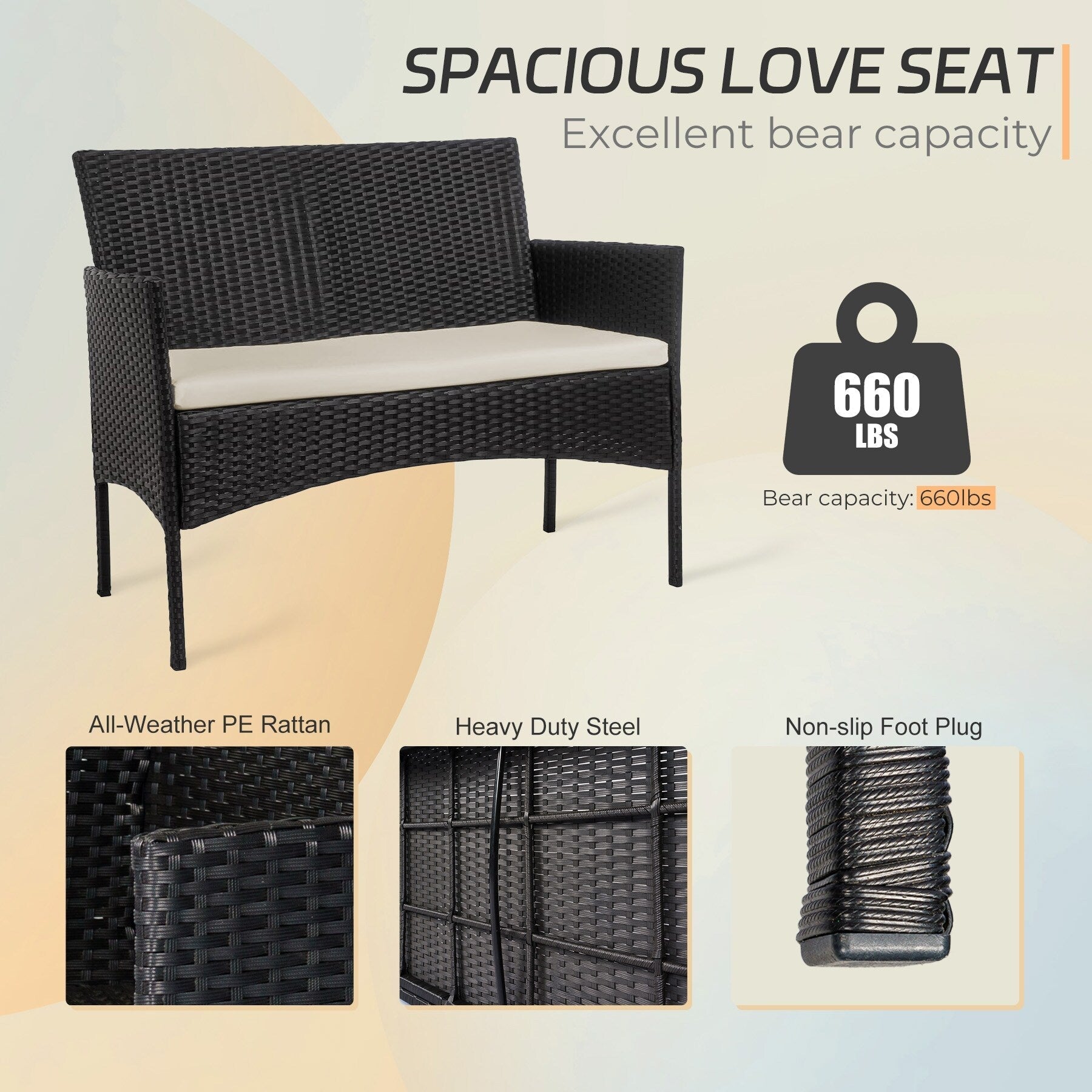 Ensemble de mobilier de jardin en résine tressée 4 pièces, canapé d'angle extérieur en rotin avec coussins