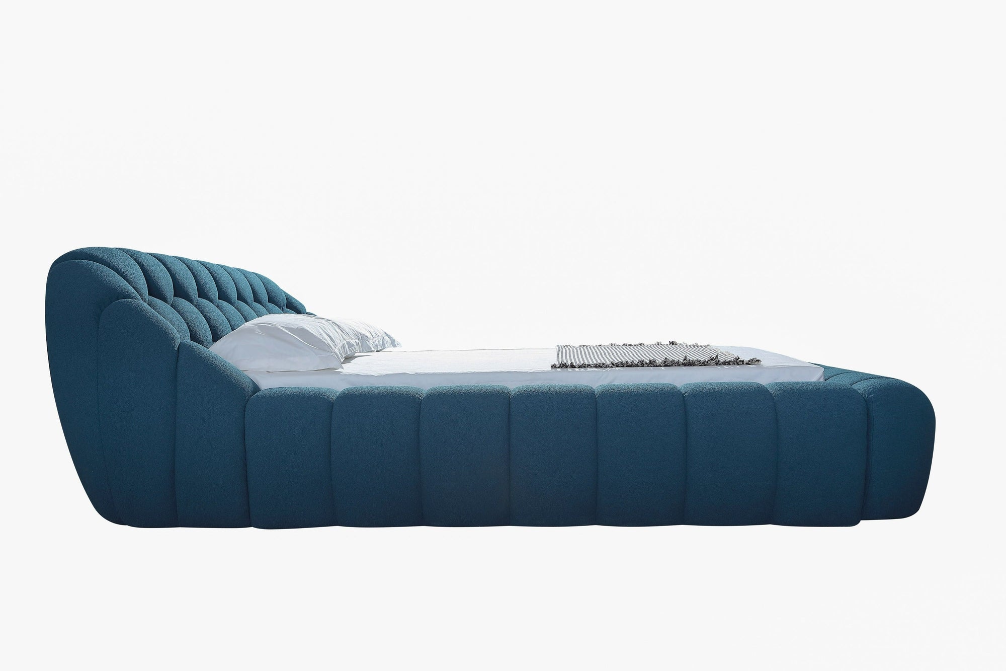 Lit moderne en tissu bleu sarcelle foncé Divani Casa Yolonda, modèle VGEV-A127-BED-C-15