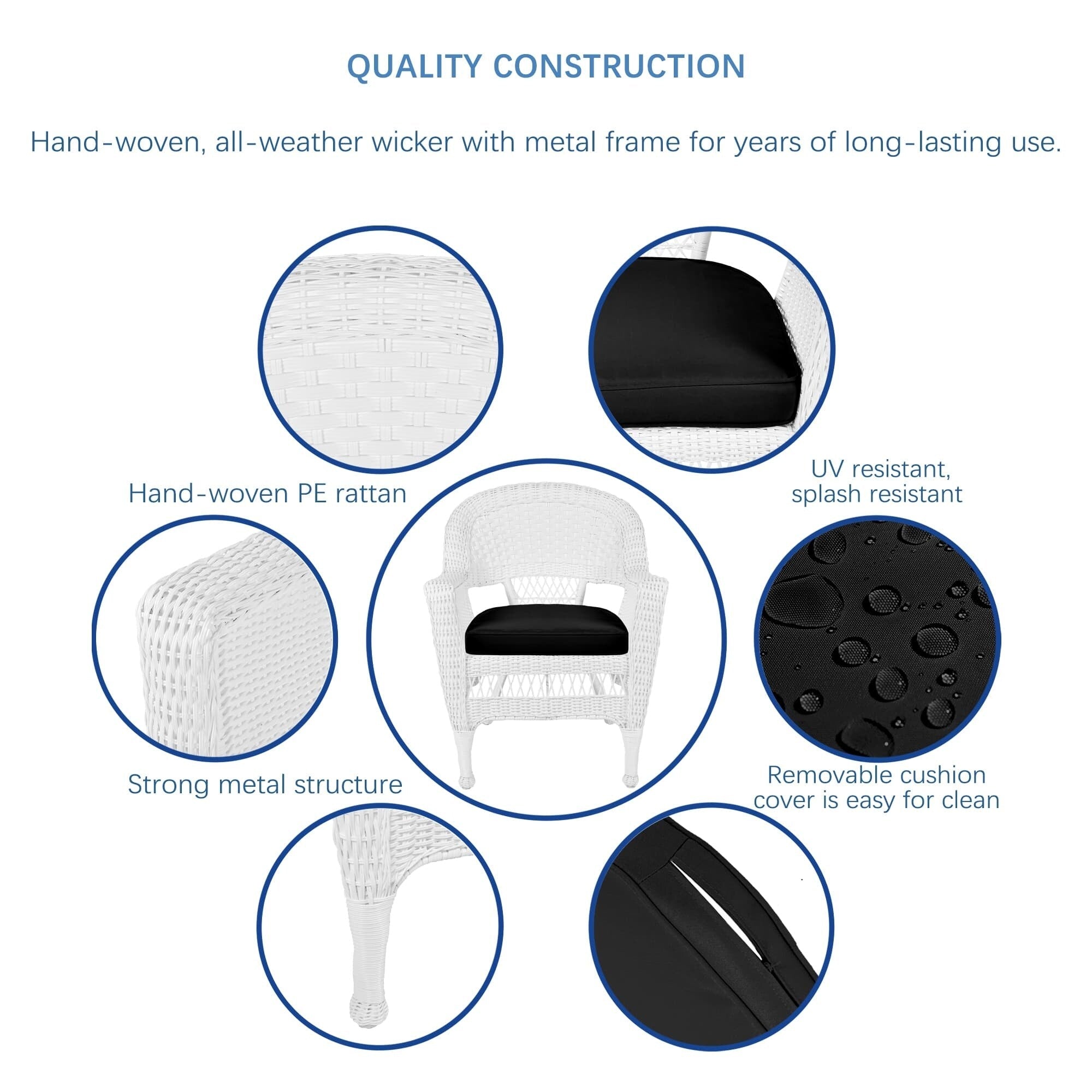 Ensemble de salle à manger 5 pièces en résine tressée blanche