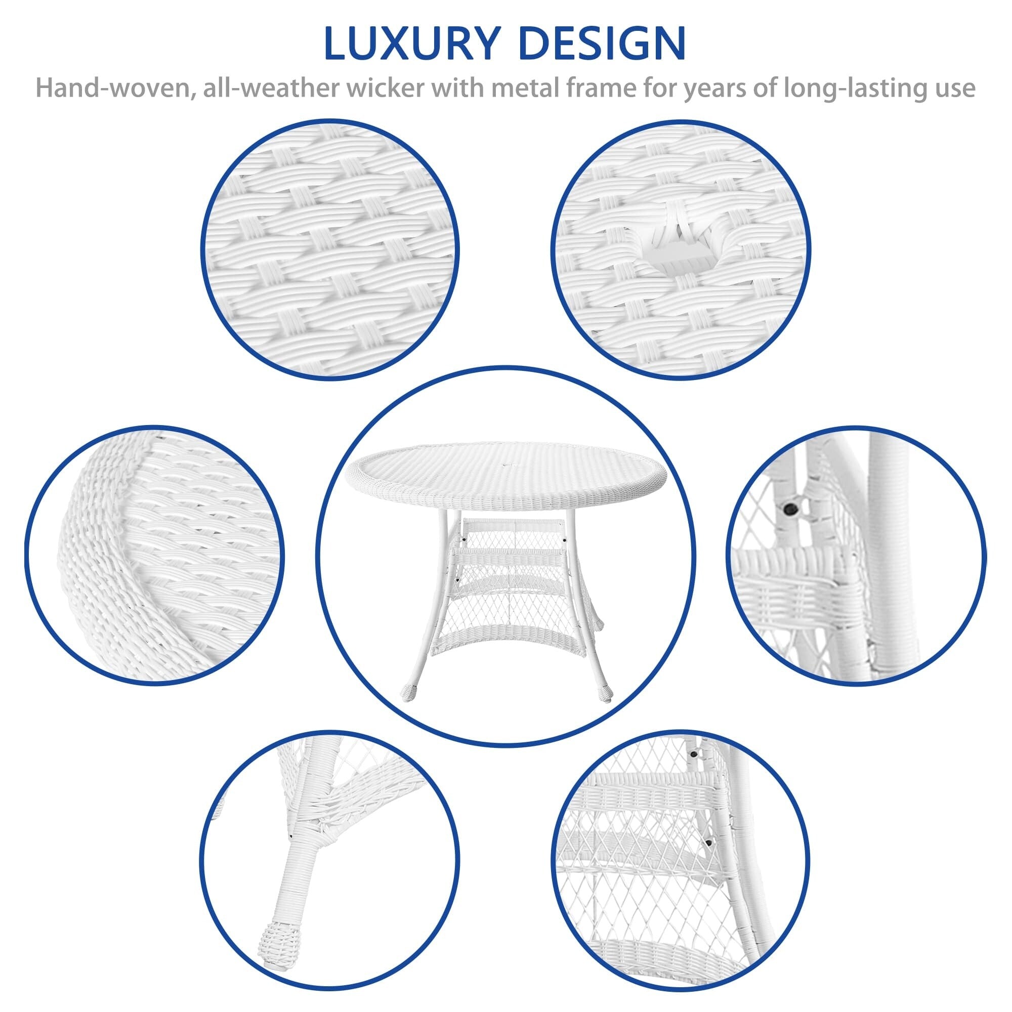 Ensemble de salle à manger 5 pièces en résine tressée blanche