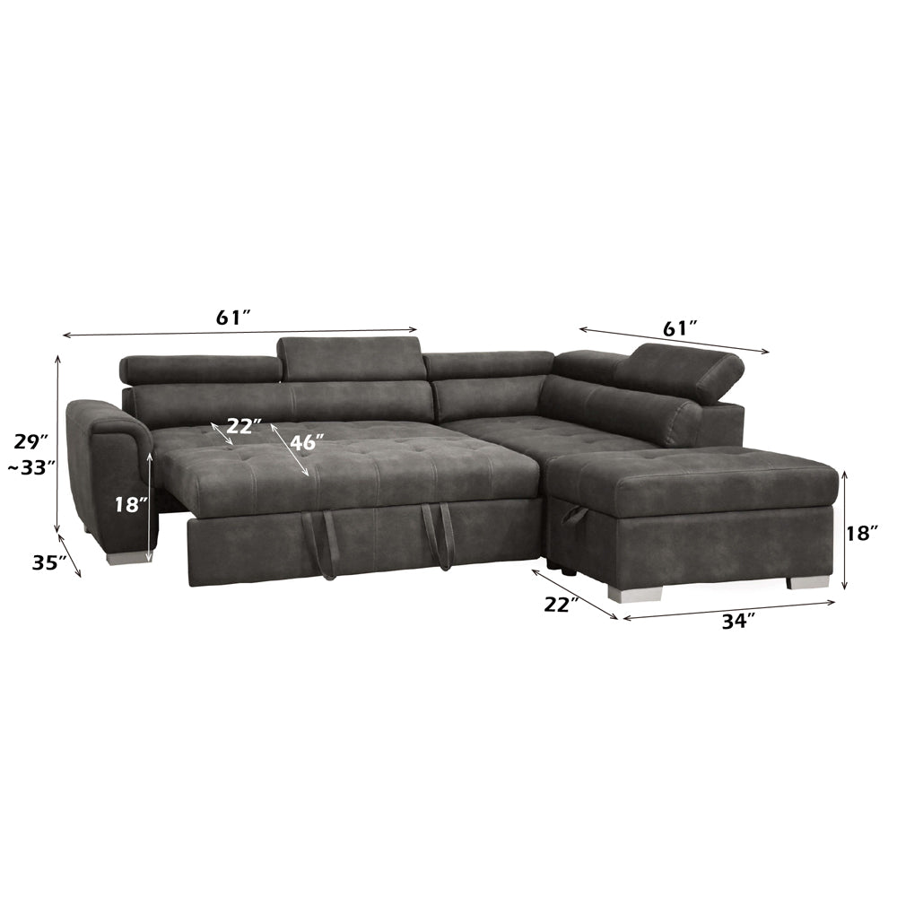ACME Thelma Gray Polished Microfiber Sectional Sofa with Pull-Out Bed Model 50275
