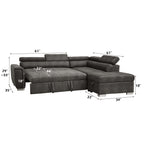 ACME Thelma Gray Polished Microfiber Sectional Sofa with Pull-Out Bed Model 50275