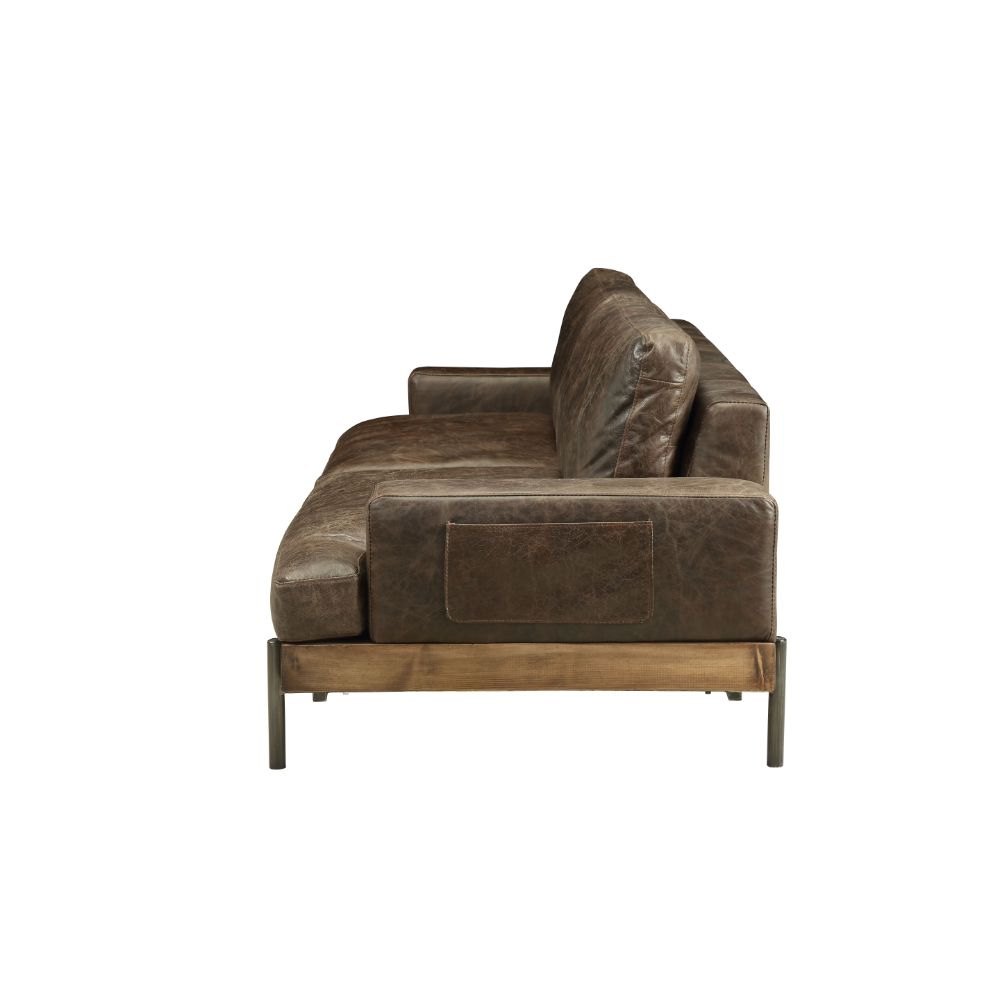 ACME Silchester Oak & Distress Chocolate Top Grain Leather Sofa Model 52475