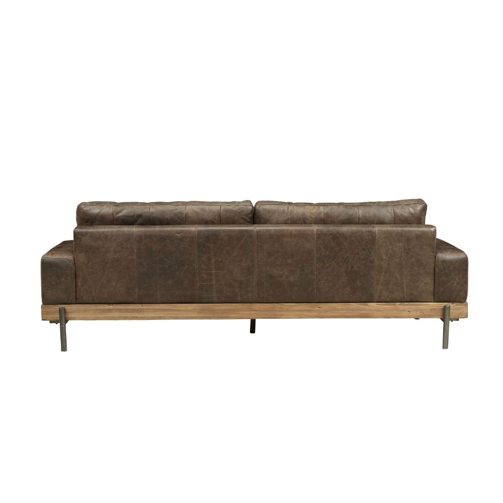 ACME Silchester Oak & Distress Chocolate Top Grain Leather Sofa Model 52475