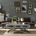 ACME Silchester Oak & Distress Chocolate Top Grain Leather Sofa Model 52475