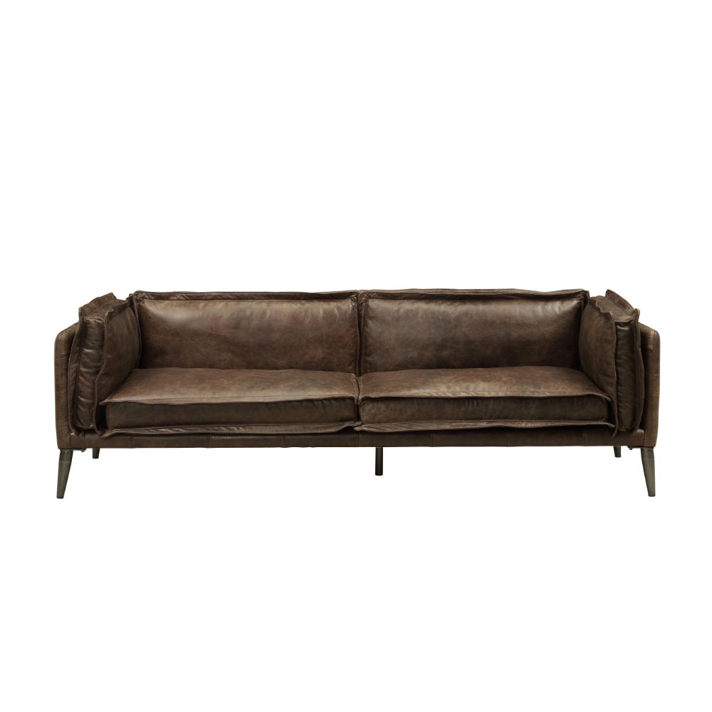 ACME Porchester Distress Chocolate Top Grain Leather Sofa Model 52480