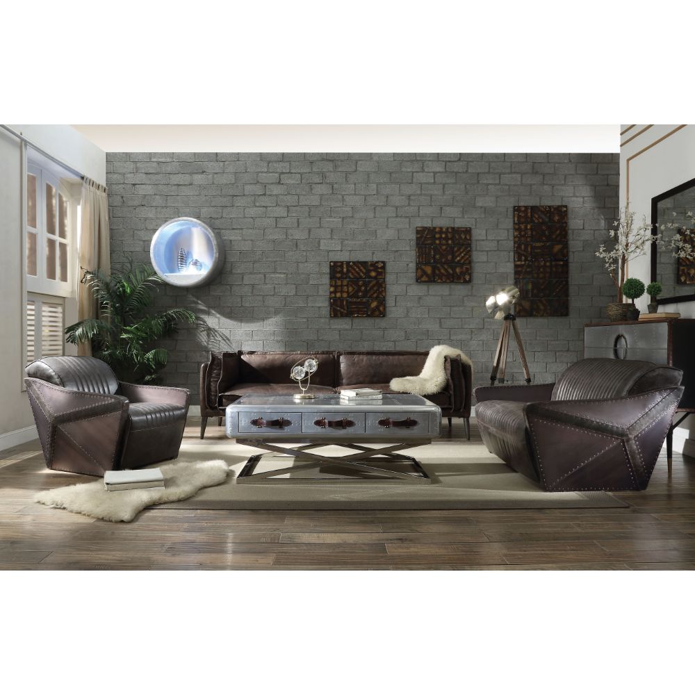 ACME Porchester Distress Chocolate Top Grain Leather Sofa Model 52480