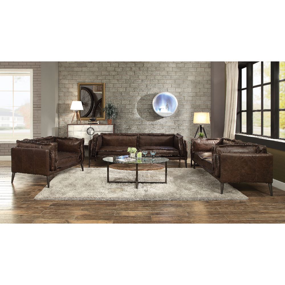 ACME Porchester Distress Chocolate Top Grain Leather Sofa Model 52480