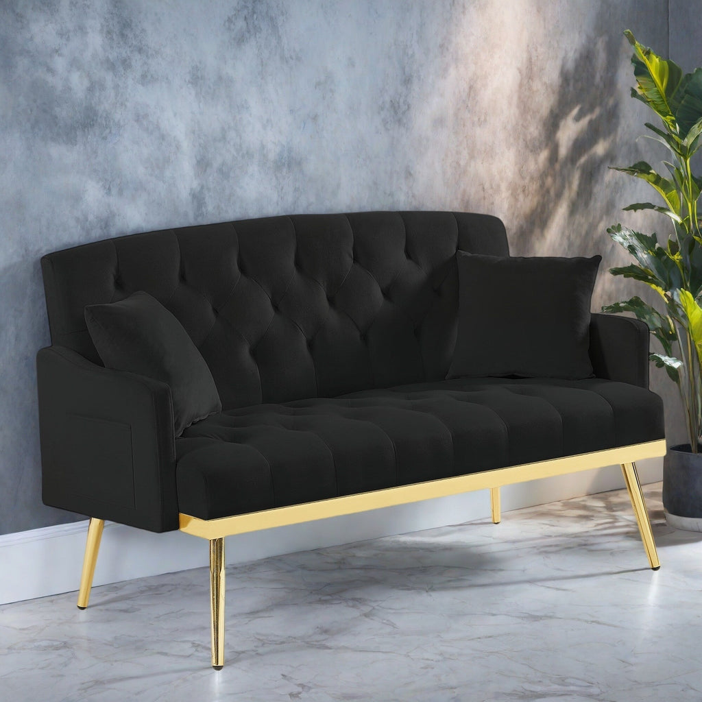 Canapé 2 places en velours 55,5 avec 2 coussins, design contemporain et montage facile