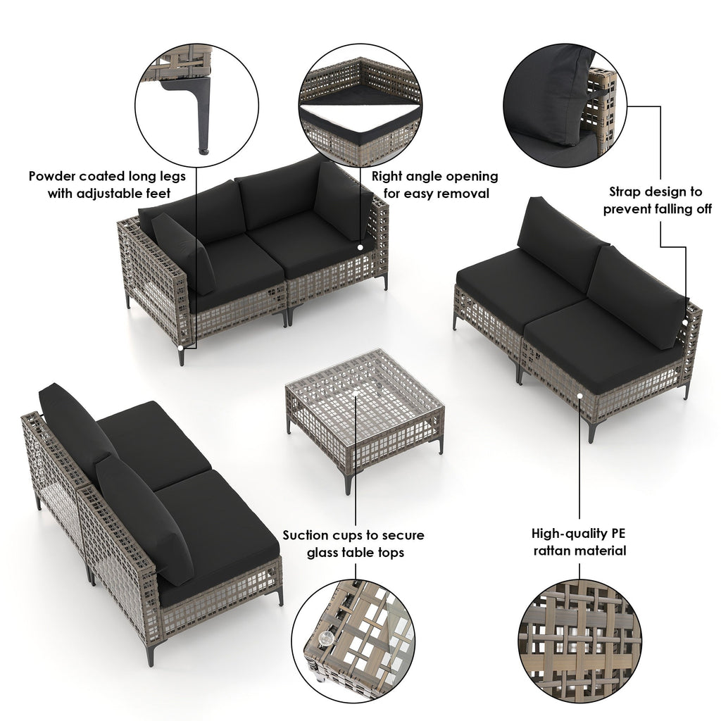 Ensemble de sièges d'extérieur modulables 6 personnes avec coussins