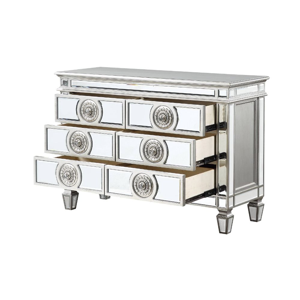 ACME Varian Mirrored & Antique Platinum Server Model 66159