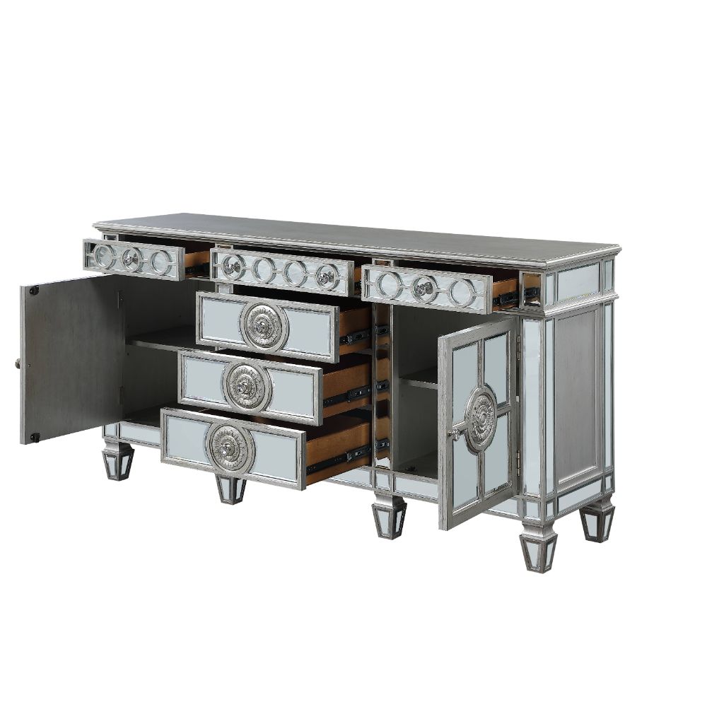 ACME Varian Mirrored & Antique Platinum Server Model 66164