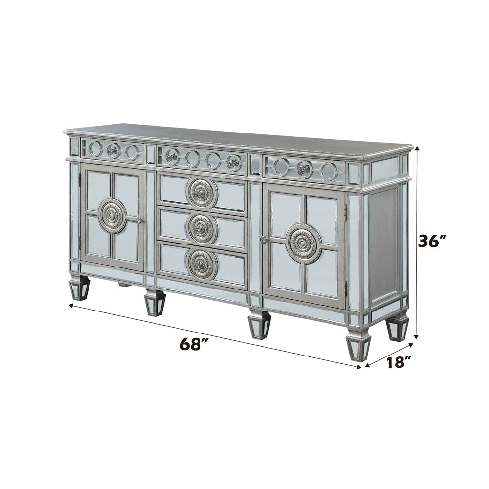 ACME Varian Mirrored & Antique Platinum Server Model 66164