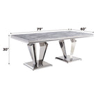 ACME Satinka Light Gray Engineered Stone & Mirrored Silver Dining Table Model 68265