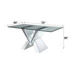 ACME Noralie Mirrored Faux Diamonds & Clear Glass Dining Table Model 71280