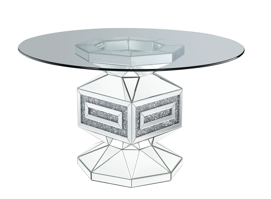 ACME Noralie Clear Glass Mirrored & Faux Diamonds Dining Table Model 72955